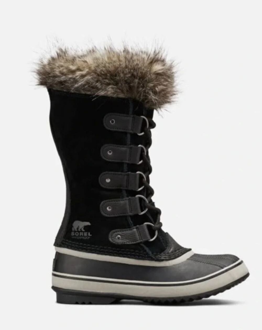 Sorel Joan of Arctic Waterproof Snow Boots Black Suede Faux Fur Tall Winter 6.5
